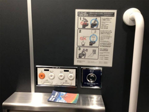 Nhiều hướng dẫn chi tiết về cách sử dụng WC bằng cả tiếng Nhật, tiếng Anh và hình minh họa